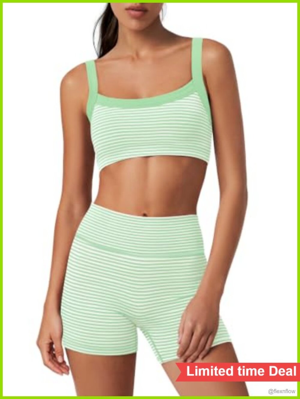 Womens Striped Cotton Blend Workout Set Two Piece Padded Tank Top Biker Shorts